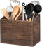 Wooden Kitchen Utensil Caddy with 2 Compartments, Rustic Holder for Kitchen Countertop, Wood Organizer Box