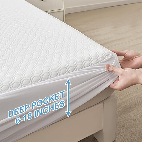 Mooreeke Premium Full Size Nylon Mattress Protector - 100% Waterproof, Naturally Cooling, Fitted Cover for Up to 14"