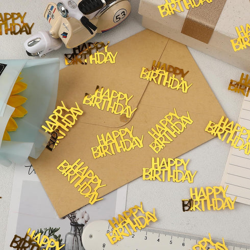 MARFOREVER Gold Happy Birthday Confetti Glitter, Birthday Party Metallic Foil Table Confetti Golden Birthday Cake