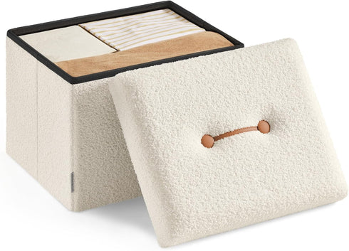 SONGMICS Small Folding Storage Ottoman, Foot Rest Stool, 12.2 x 16.1 x