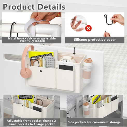 2pcs) Edudif Bedside Caddy Bedside Organizer with Fixed Straps & Water Bottle Holder, Bunk Bed Caddy ideal for Home