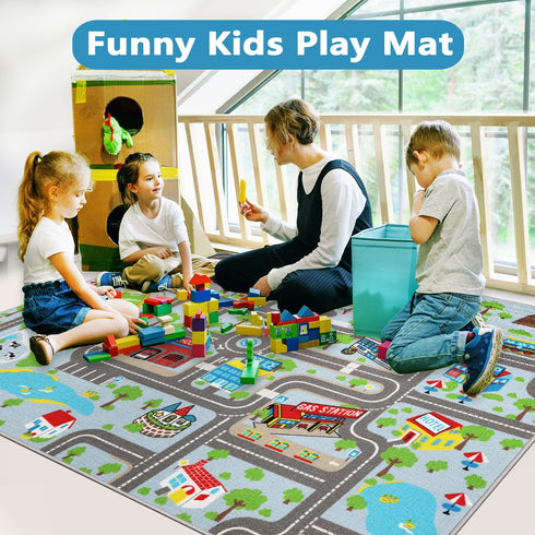 6.6' 5' Capslpad Kids Rug Educational Play Rug x Traffic Road Kids Car Mat Large Learning Play Game Area Rug Kid Carpet