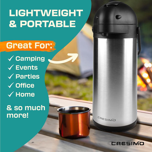 Coffee Carafe Airpot & Cleaning Brush - 101oz / 3L Airpot for Hot or Cold Drink, Coffee Dispenser with Pump