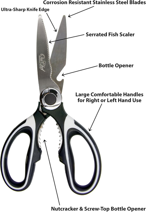 Kitchen Shears, Chef Scissors, Meat Shears, 2-Pack Kitchen Scissors with Premium Stainless Steel Blades (White)