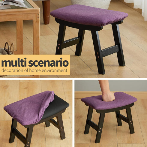 Furshus Foot Stool Ottoman Foot Rest Under Desk,Small Stool for Living Room, Bedroom and Kitchen (Black Legs - Purple