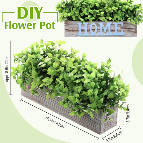 2 Pack (White,16 Lyrow Artificial Eucalyptus Plants in Rectangular Rustic Wooden Planter Box Faux Potted Herb Plant