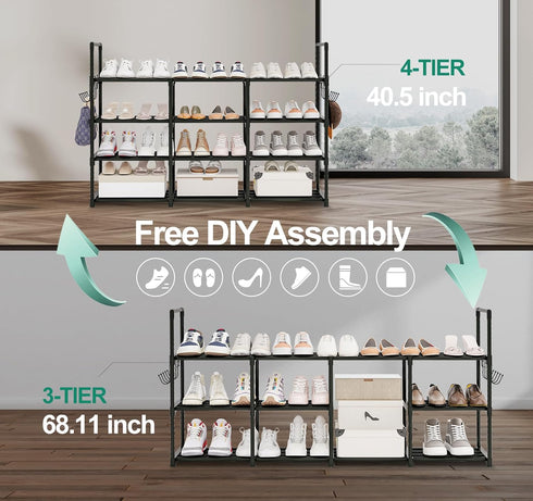 4 Closet 20-26 Tier Shoe Rack, Shoe Organiser, Metal Shoe Rack, Shoe Rack, Entryway Shoe Rack, Holds Pairs of Shoes