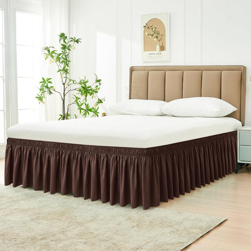 Biscaynebay Wrap Around Bed Skirts for Queen Beds, 15" Drop, Brown Adjustable Elastic Dust Ruffles