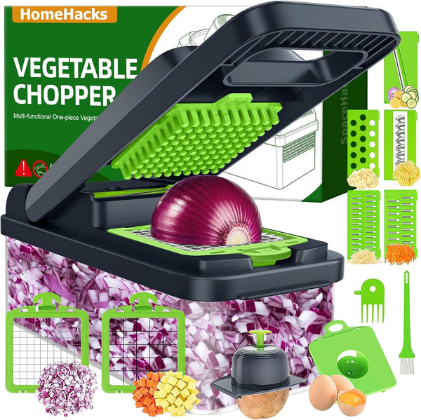 HomeHacks Vegetable Chopper Vegetable Cutter, 12 in 1 Kitchen Gadget, Dicer, Slicer,