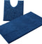 Luxury Blue Bathroom Rugs - 2-Piece Set, Soft Plush Anti-Slip Bath Rug + U-Shaped Toilet Mat, Blue