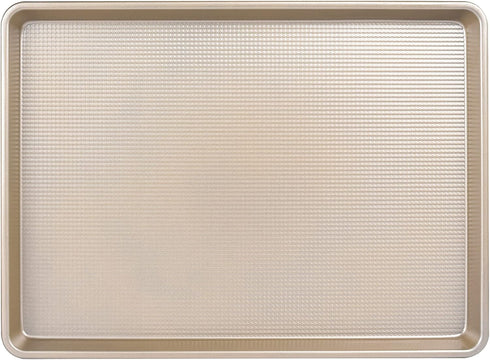 Nonstick Large Baking Cookie Sheet | Heavy Duty Carbon Steel Baking Pan for Oven | 17.7 Inch x 12.8 Inch, Champagne Gold