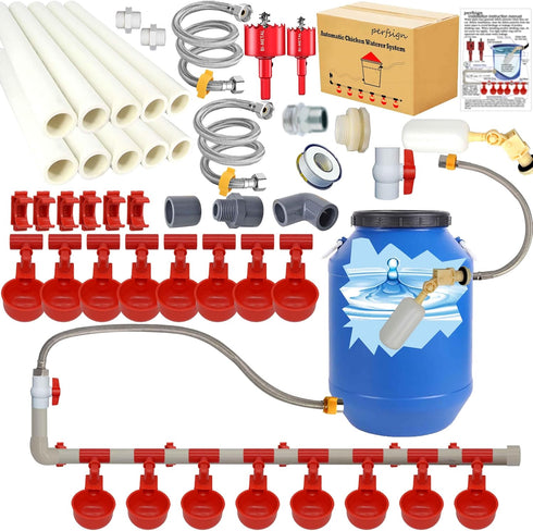perfsign Complete Set Pipeline Automatic Chicken Waterer System(58 Accessories Included)Chicken Water Cups, Chicken
