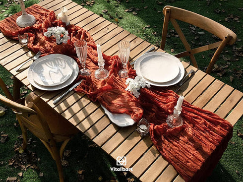 Vitalizart Cheesecloth Table Runner, 10ft Gauze Boho Rustic Terracotta for Wedding Decoration