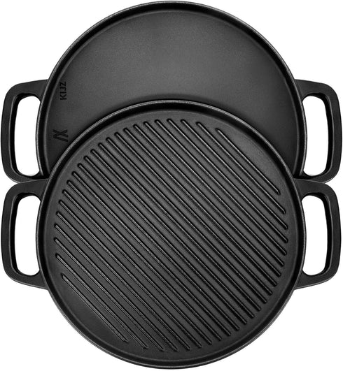 GGC Cast Iron Reversible Griddle, 12 Inch Griddle Pan for Stove Tops, Double-sided Baking Flat and Ribbed