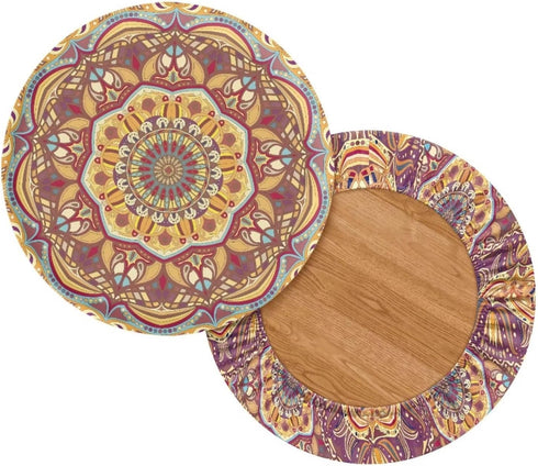 Lotusorchid 2 Boho Stool Covers Round, Mandala Flower Piece Bar Stool Cover Elastic Stool Cushion Cover, Washable Stool