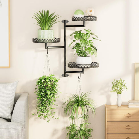 3-Tier OVICAR Rotating Window Plant Shelves - Indoor Wall Plant Stand Floral Metal Window Shelf Holder for Multiple