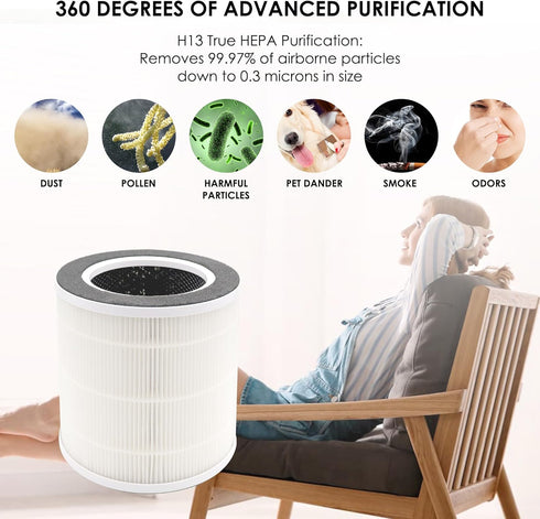 Flintar VK-6067B True HEPA Replacement Filters, Compatible with Vremi and HOKEKI, 3-in-1 H13 Grade Filter Set, 2 Pack