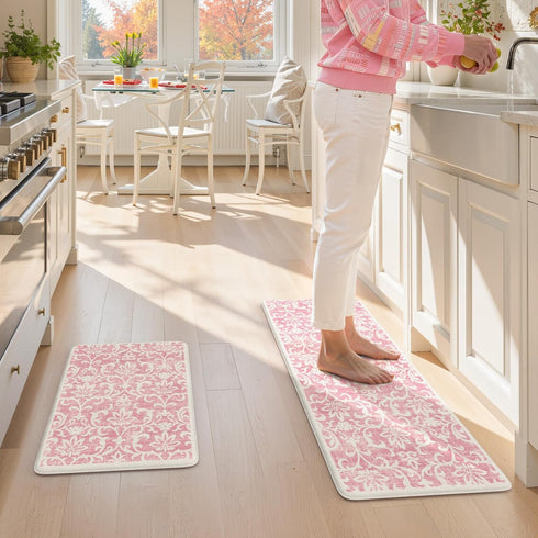 Sets 2, Desk,Sink(17''x29''+17''x47'') LEEVAN Pink Kitchen Mat of Vintage Distressed Anti Fatigue Memory Foam Kitchen