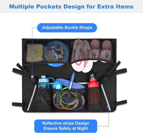 Collapsible Wagon Side Pocket with Reflective Strip, Folding Wagon Cart Storage Bag with Mesh Pouch for Umbrella