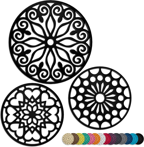 3 Set Silicone Trivet Mats with 1 Extra Large Included | Durable Non-Slip Thick Round Premium Trivets