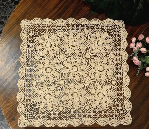 Lelefly Dcor,19 inch,Beige Cotton Handmade Crochet lace Table Runners Square Tablecloth Doilies Doily Table Dresser