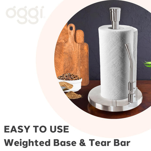 OGGI Stainless Steel Paper Towel Holder, 13" Height, with Tension Arm and Tear Bar