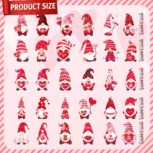 Hoteam 30 Pcs Valentine's Day Garage Door Magnets Gnome Heart Love Refrigerator Magnetic Pink Red Sticker Car Reflective Magnet for Valentine's Day Decoration, Fridge Door Mailbox Locker Office