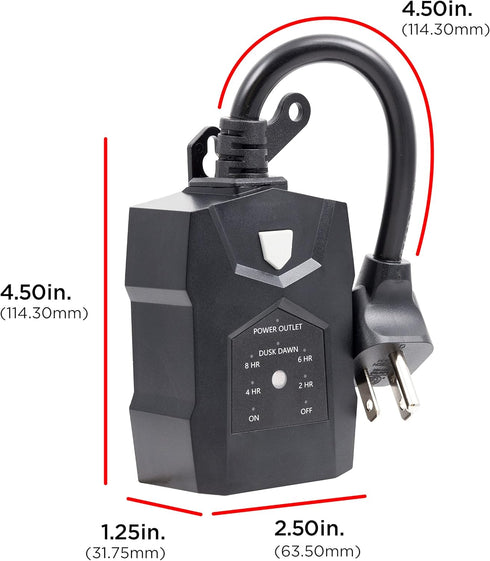 Countdown, 8/6/4/2 Settings, 1 Pack, 70386 UltraPro Outdoor Dusk to Dawn Outlet Timer with Dual Outlet Light Sensor