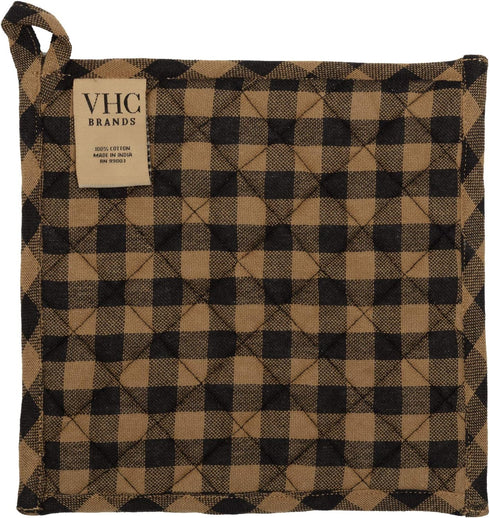 VHC Brands Black Star Cotton Pot Holder, 8x8, Black