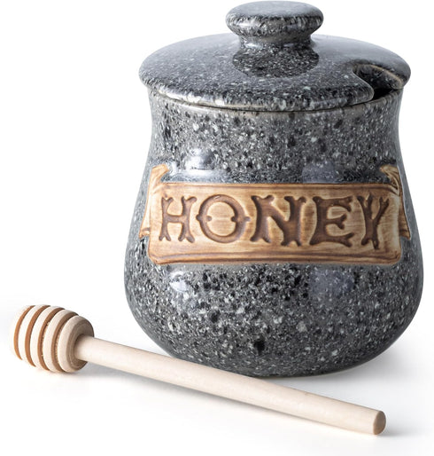 Honey Jar, Honey Pot, Honey Dispenser 12oz Grey Ceramic Honey Jar with