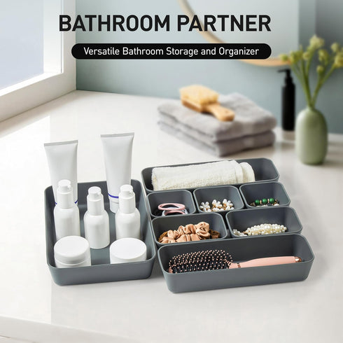 8Pcs 4 Set ISSEVE Nesting Silicone Drawer Organizer Trays, Size Versatile Vanity Bathroom & Desk Drawer Organizer