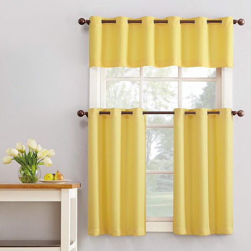 No. 918 Montego Casual Textured Semi-Sheer Grommet Kitchen Curtain Valance, 56" x 14", Yellow