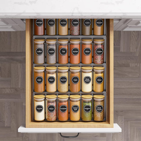 SpaceAid Spice Jars - 24 Pcs with Bamboo Lids and Labels, 4oz Glass Bottles for Spice Rack, Cabinet, and Drawer