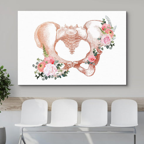 wall26 12"x18" Canvas Print Wall Art Pelvis Skeleton Blooming Rose Flowers Medical & Hospital Health Illustrations