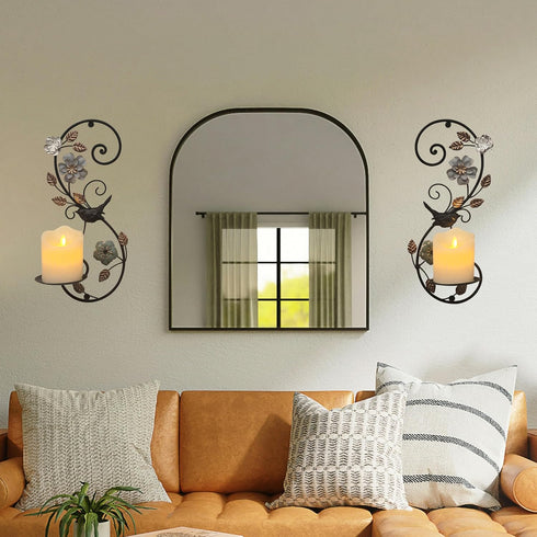 Birminwind Set 2 Farmhouse Wall Candle Sconces of - Distressed Candle Holder Wall Mounted for Pillar - Vintage Metal
