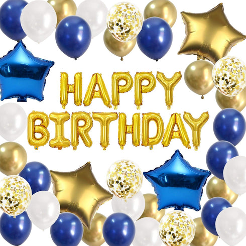 Birthday Decorations Royal Blue Gold – Glabby Happy Birthday Balloon Foil Banner for Boys Men Bday Party