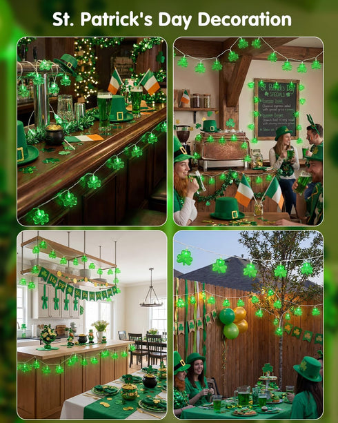 8.5Ft 10 SUNSGNE Shamrock String Lights St. Patrick's Day Lights, Outdoor Patio String Light with LED Green Shamrock