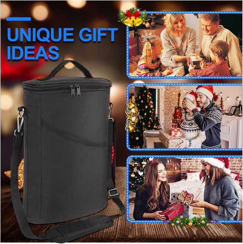 2 Bottle Leakproof Wine Cooler Bag, Insulated Padded Tote Carrier with Handle and Adjustable Strap, Black