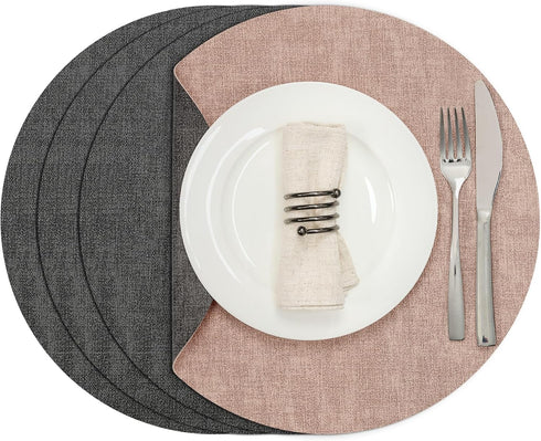 Myir JUN Round Placemats, Dual Sided Faux Leather Place Mats Set of