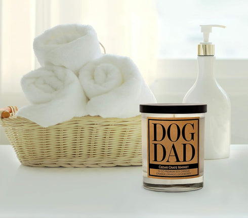 Dog Dad Kraft Label Scented Soy Candle, 10 Oz Glass Jar, Orange, Mango, Goji Berry, Made in USA