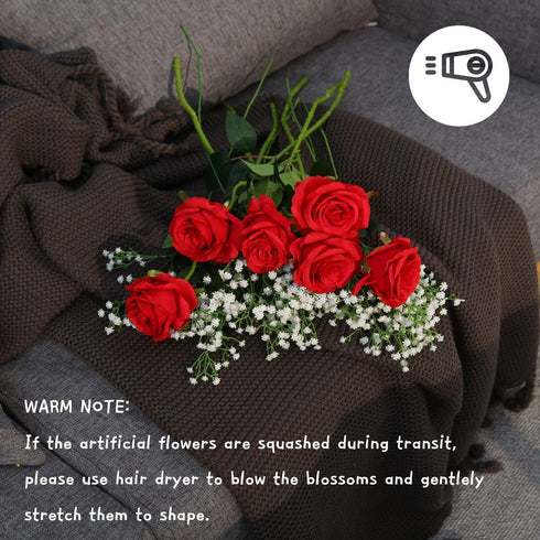JUSTOYOU 10Pcs Artificial Roses Flowers, Realistic Silk Rose, Long Stem Bouquets for Home Wedding Decoration