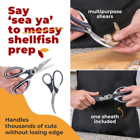Kitchen Shears by Gidli - Heavy Duty Utility Stainless Steel Scissors with Bonus Seafood Scissors & Warranty