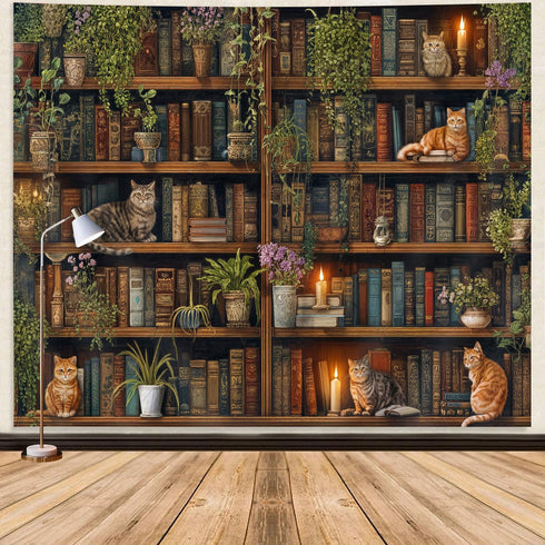 40X30 Inch GOAOK Magic Library Tapestry, Green Nature Plant Bookshelf Tapestries for Classroom, Vintage Retro Witchy