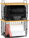 1 Pack Stackable Storage Trash Bag Baskets with Bamboo Top, Large &