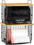 1 Pack Stackable Storage Trash Bag Baskets with Bamboo Top, Large &