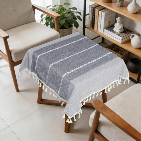 24 24 Inch, Small Square Tablecloth x Cotton Linen Boho Gray Nightstand Cover with Tassels, Rustic Farmhouse Grey End