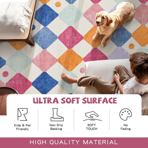 jinchan 2x5 Runner Rug, Colorful Trellis Washable Indoor Rug, Non-Slip Modern Diamond Carpet for Kids & Nursery