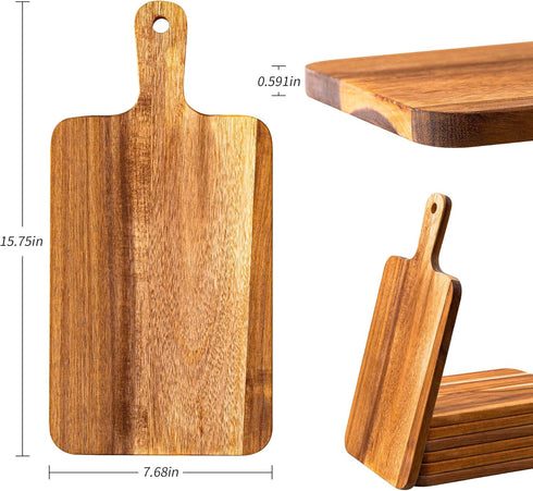 6 Packs Handles,15.8x7.7 Inch Acacia Wood Cutting Board with Wooden Kitchen Cutting Board Bulk, Serving Board