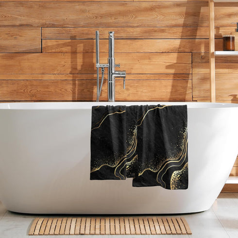 Miaoquhe Set 2, 14x28in Black Gold Marble Hand Towel of Marble Texture Soft Highly Bath Towels Absorbent Bathroom Hand