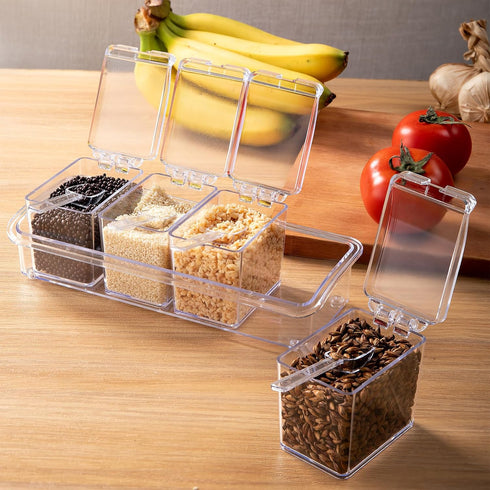 XJMWXHFC 4 Clear Seasoning Box, Pieces Seasoning Rack Spice Pots, Storage Container Condiment Jars Acrylic Seasoning